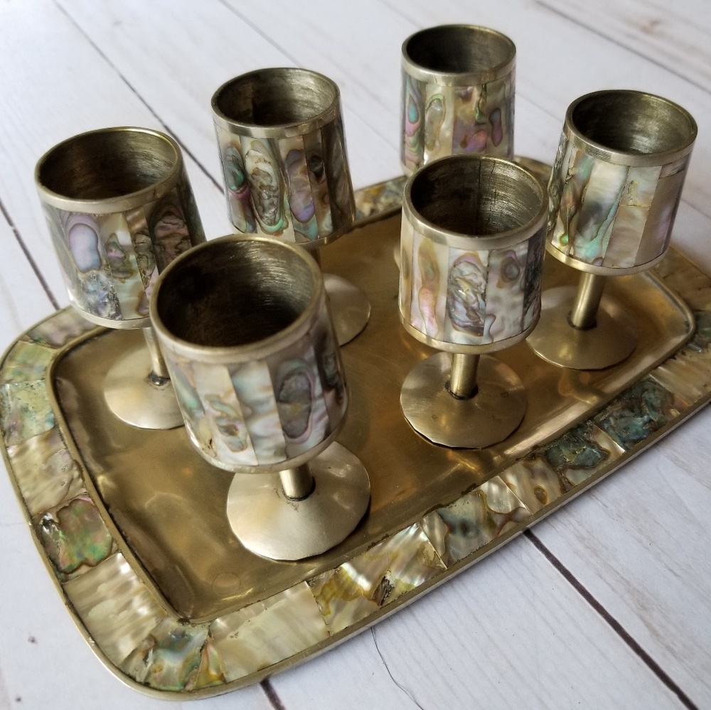 Abalone Mexican shot set silver